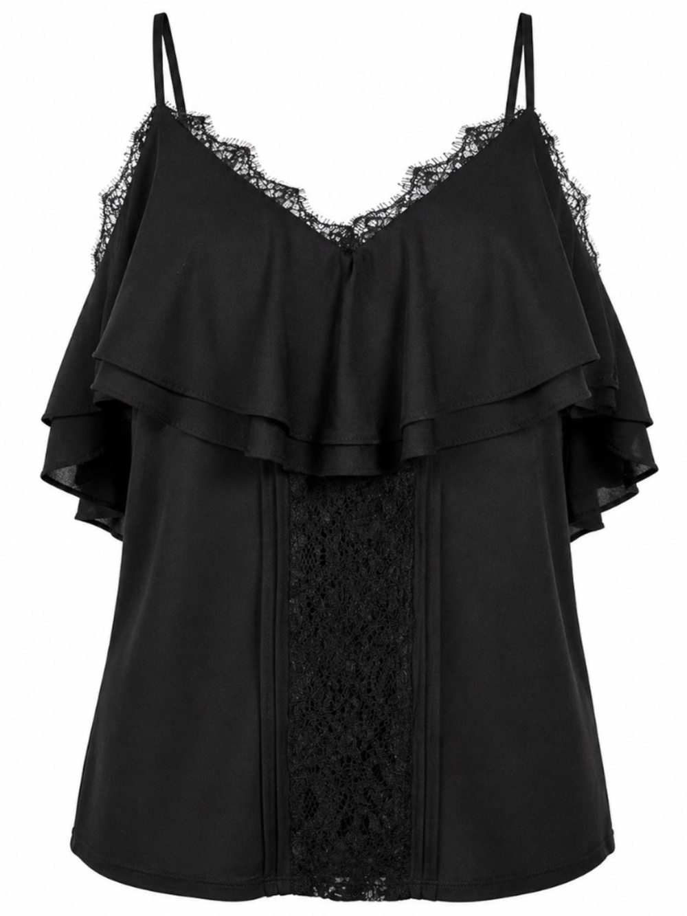 White House Black Market Black Lace Ruffle Off Shoulder Blouse Size S